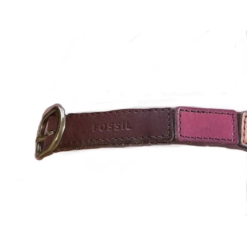 Vintage Fossil color block leather belt thin brown M